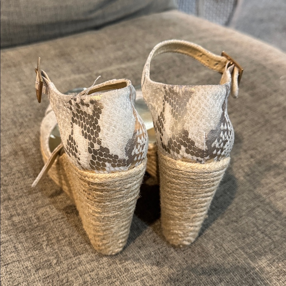 Jimmy Choo Beige Snake-Print Espadrille Wedge Sandals - Picture 3 of 5